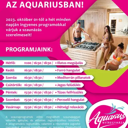 Every day of the week, free sauna programs at Aquarius!