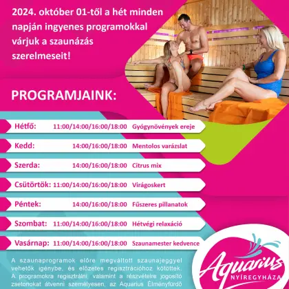 Free sauna programs at Aquarius!