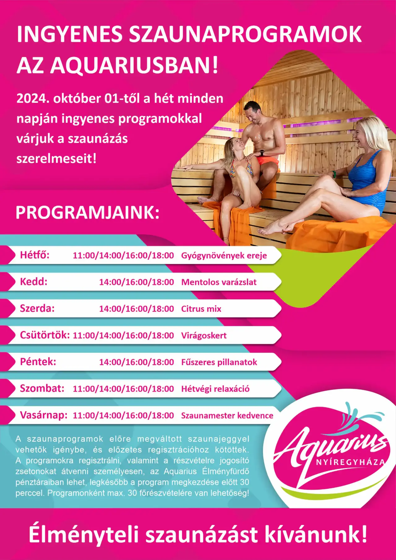 Free sauna programs at Aquarius!