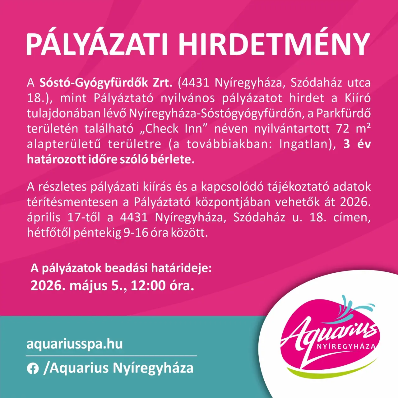 Pályázati hirdetmény - Check-Inn terasz