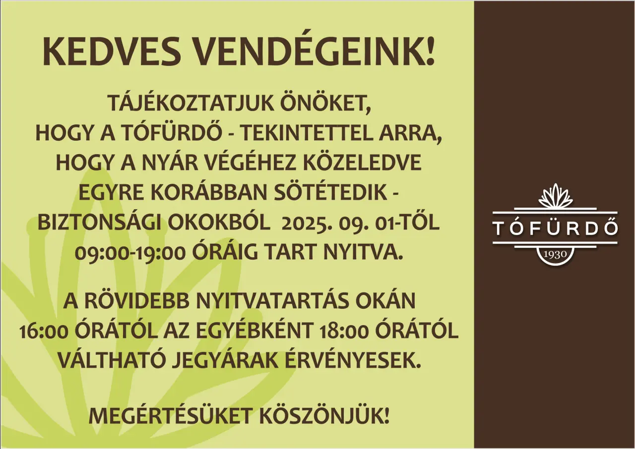 Tófürdő nyitvatartás